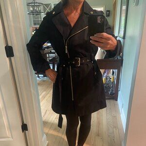 Michael Kors Black Hooded Machine Washable Trench Coat - Gently Worn - Sz Small